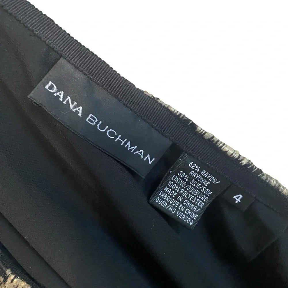Dana Buchman Vintage Black and Gold Printed Silk Blend Midi Skirt Size 4